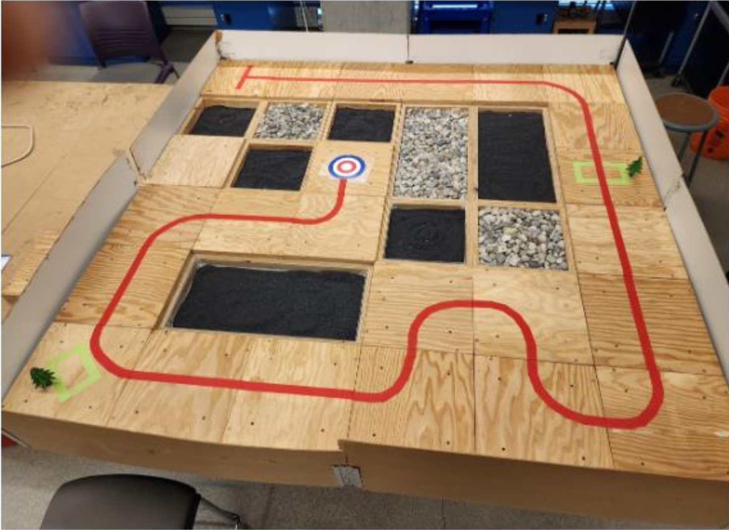 The taped course to be traversed by the robot