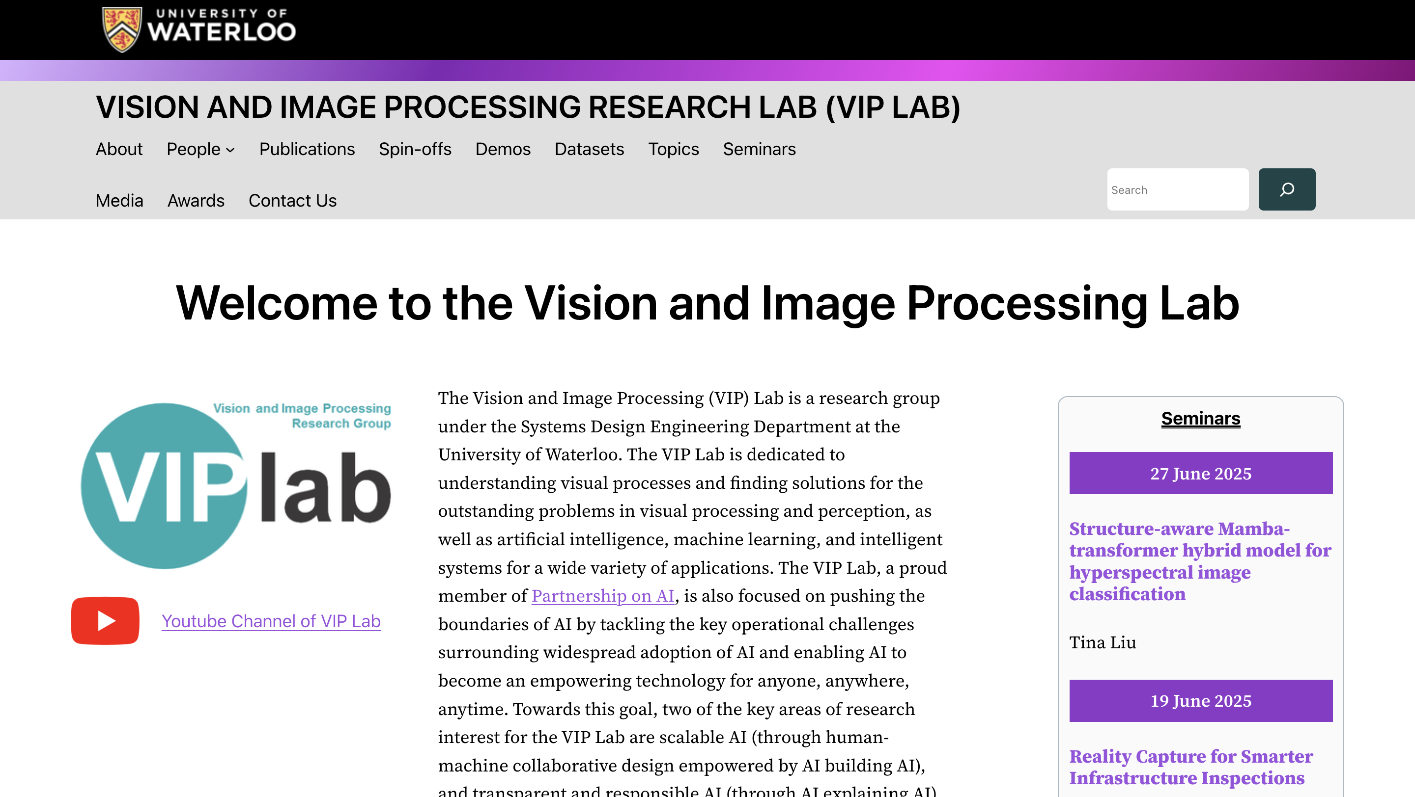 VIP Lab website screenshot